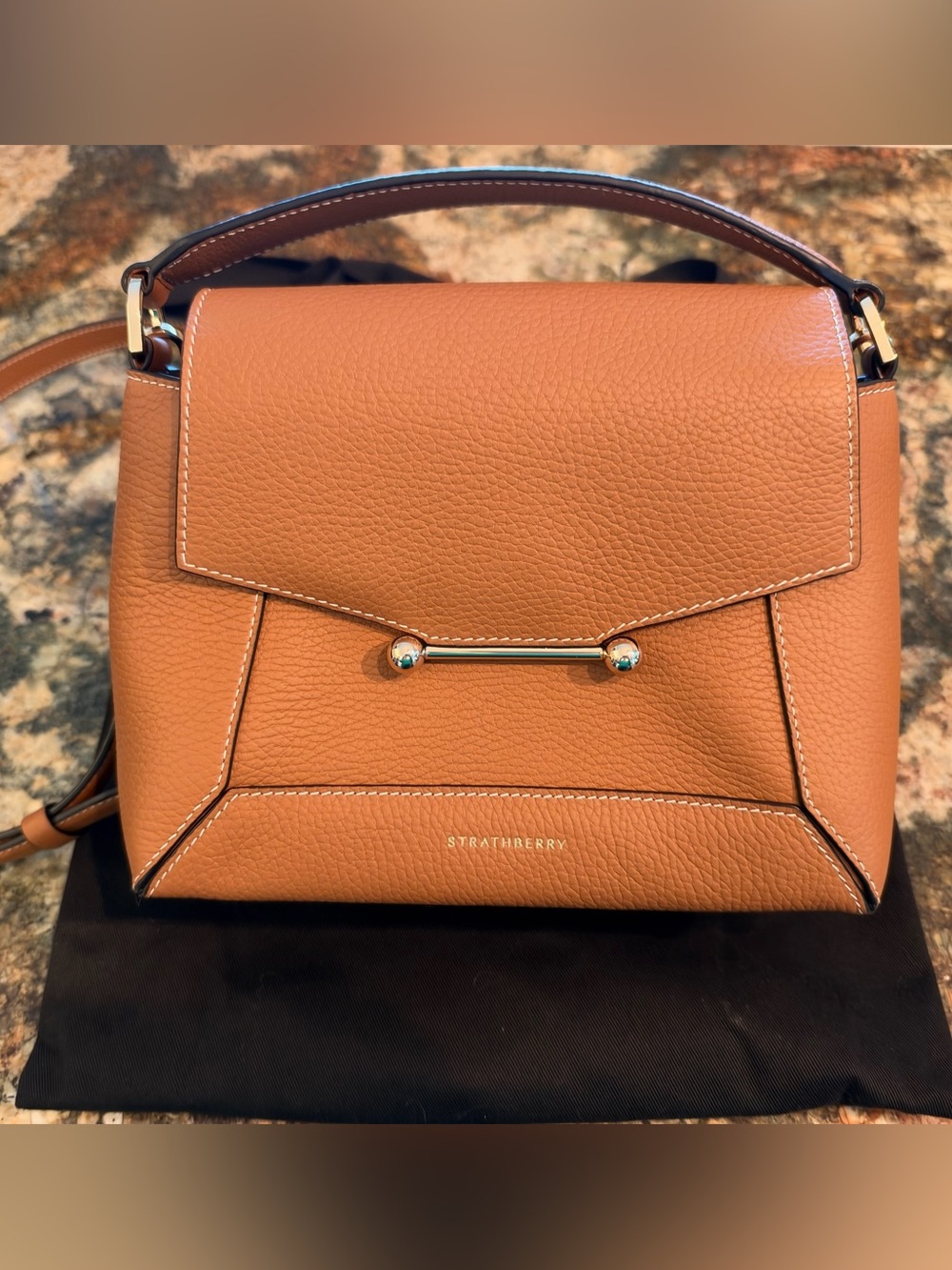 Strathberry Brown Mosaic Leather Shoulder Bag with original box & dust bag